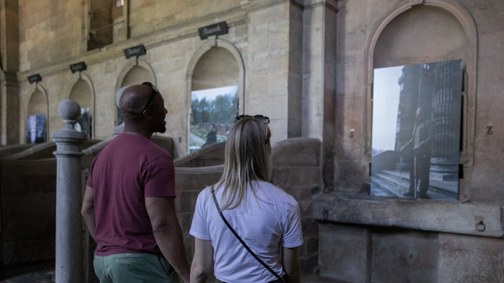 Visitors discover New Borders by Chantal Herbert & Dami Fawehinmi, winners of the NE Emerging Artist Award I Seaton Delaval Hall I Northumberland